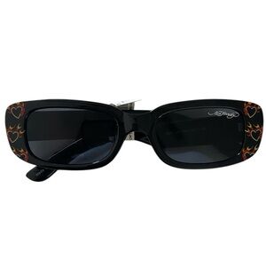 Ed hardy sunglasses black frames heart print women NWT